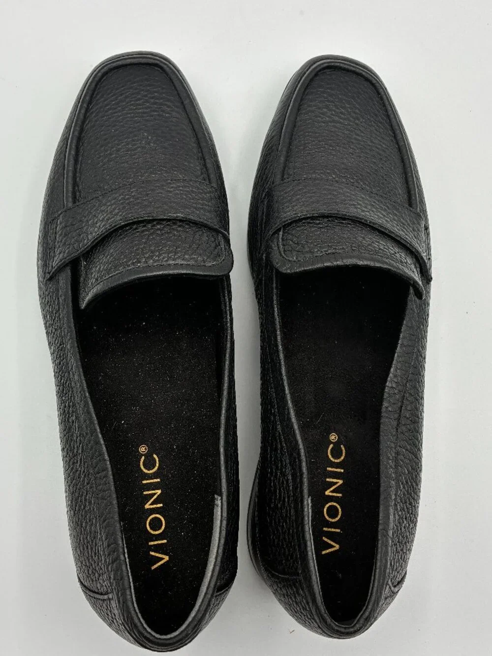 Vionic Shoes Black Pebbled Leather Sellah Loafers Slip On Flats